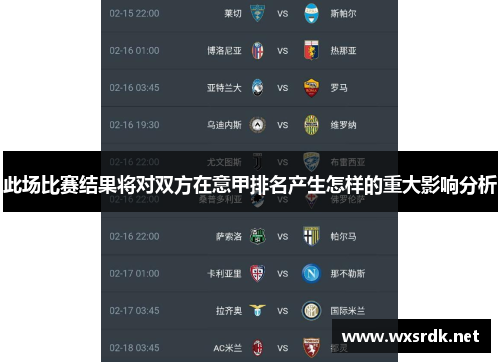 此场比赛结果将对双方在意甲排名产生怎样的重大影响分析